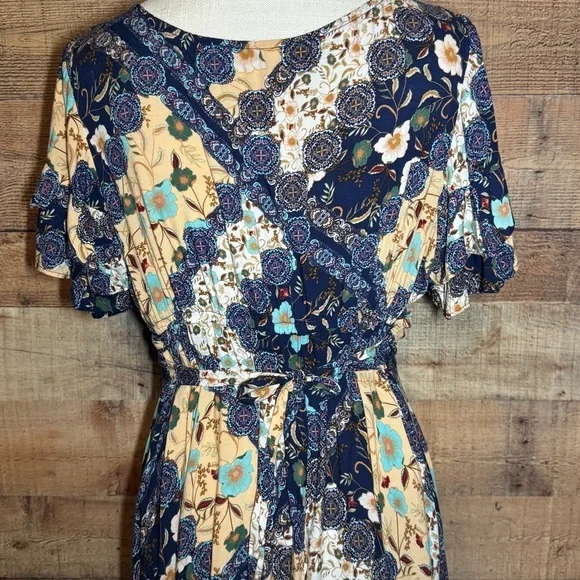 🌻 Abel The Label Anthropologie Ghandi Blue Floral Maxi Dress size Small - Picture 11 of 12